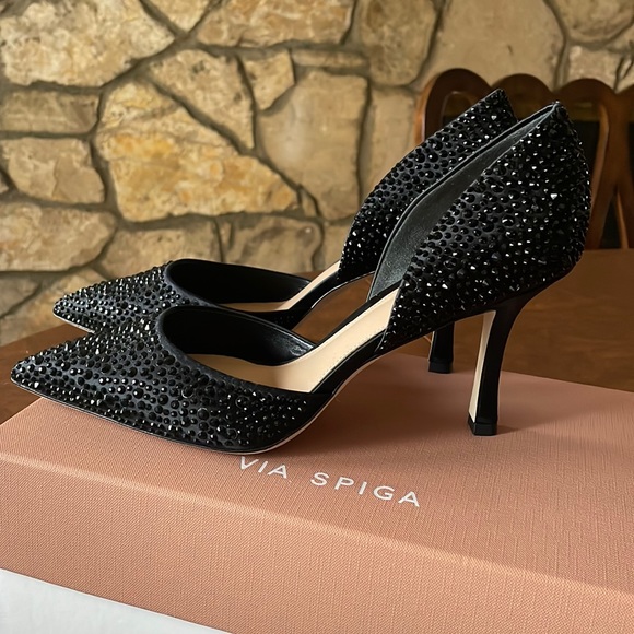 Via Spiga embellished satin d’Orsay pump, black 3.5”heel 9.5M 39.5 - Picture 1 of 12